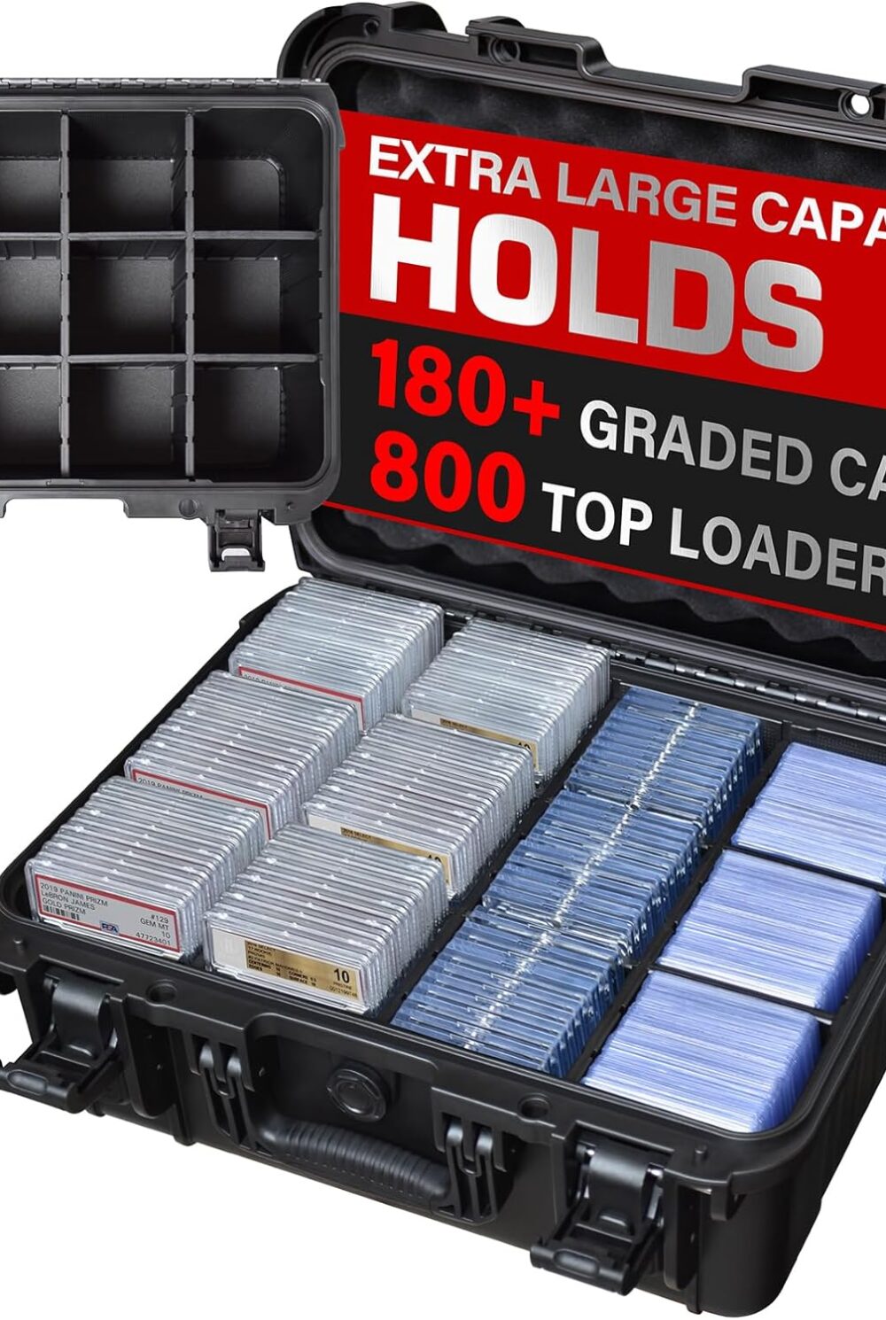 Graded Card Case Storage Box, Extra Large Trading Card Box, PSA Slab Case | Waterproof Trading Card Storage Box with 8 Adjustable Dividers; Fits BGS, SGC, CGC, CSG Slabs, Top Loaders & Magnetic Holders