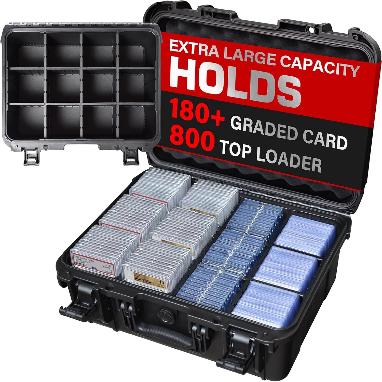 Graded Card Case Storage Box, Extra Large Trading Card Box, PSA Slab Case | Waterproof Trading Card Storage Box with 8 Adjustable Dividers; Fits BGS, SGC, CGC, CSG Slabs, Top Loaders & Magnetic Holders