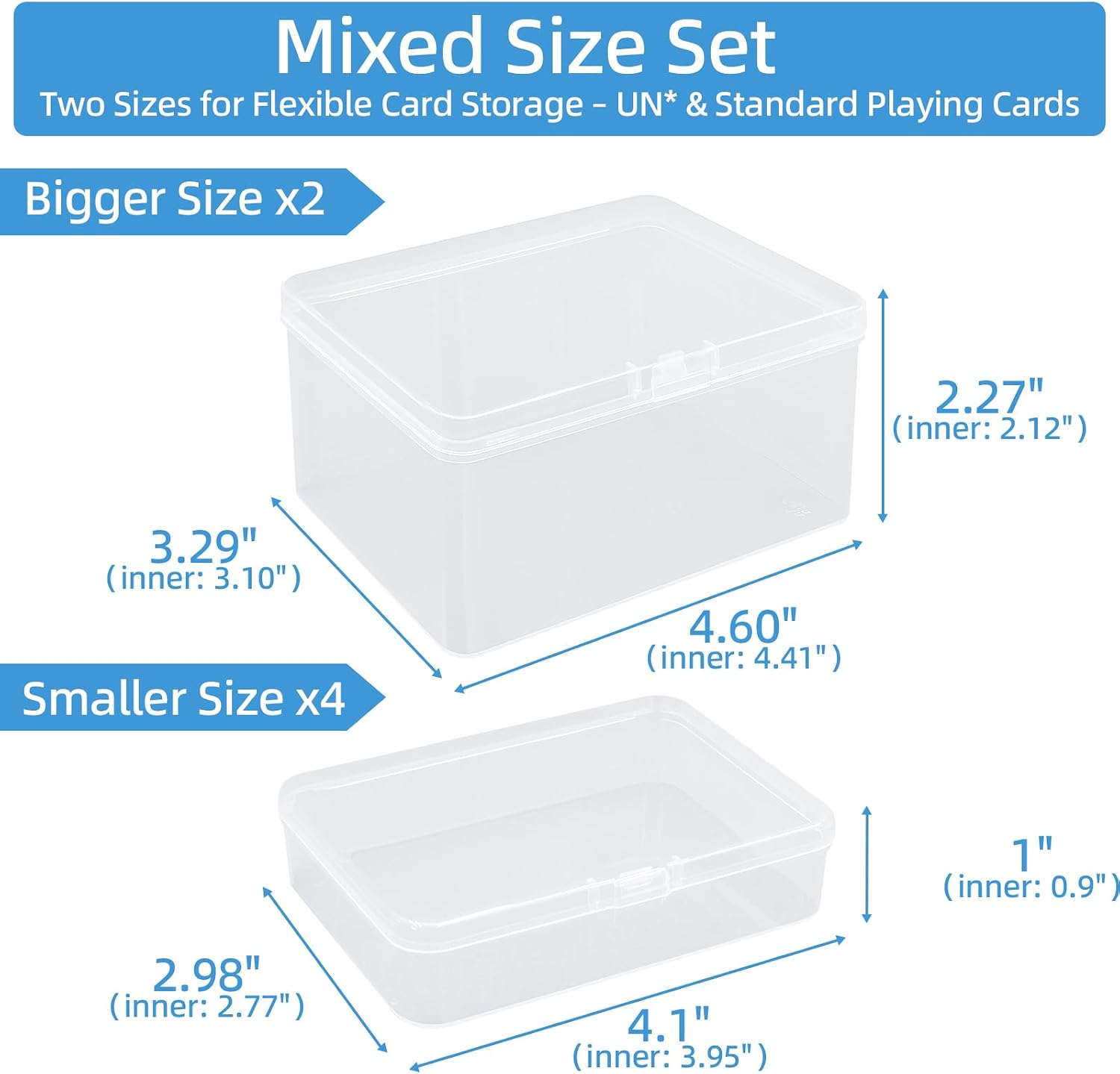 neotidy Playing Card Storage Box Set of 6, Clear Plastic Playing Card Cases Organizer with Snap Lid, Mixed Sizes Card Game Storage for UN* Cards, Standard Decks, Trading Cards, Card Game Holder Case - Image 2