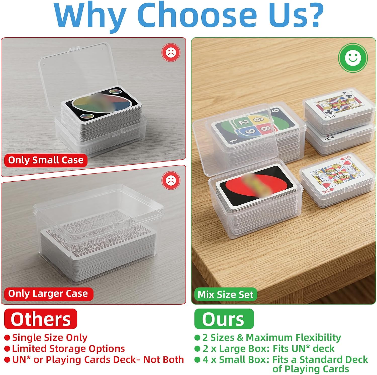 neotidy Playing Card Storage Box Set of 6, Clear Plastic Playing Card Cases Organizer with Snap Lid, Mixed Sizes Card Game Storage for UN* Cards, Standard Decks, Trading Cards, Card Game Holder Case - Image 3