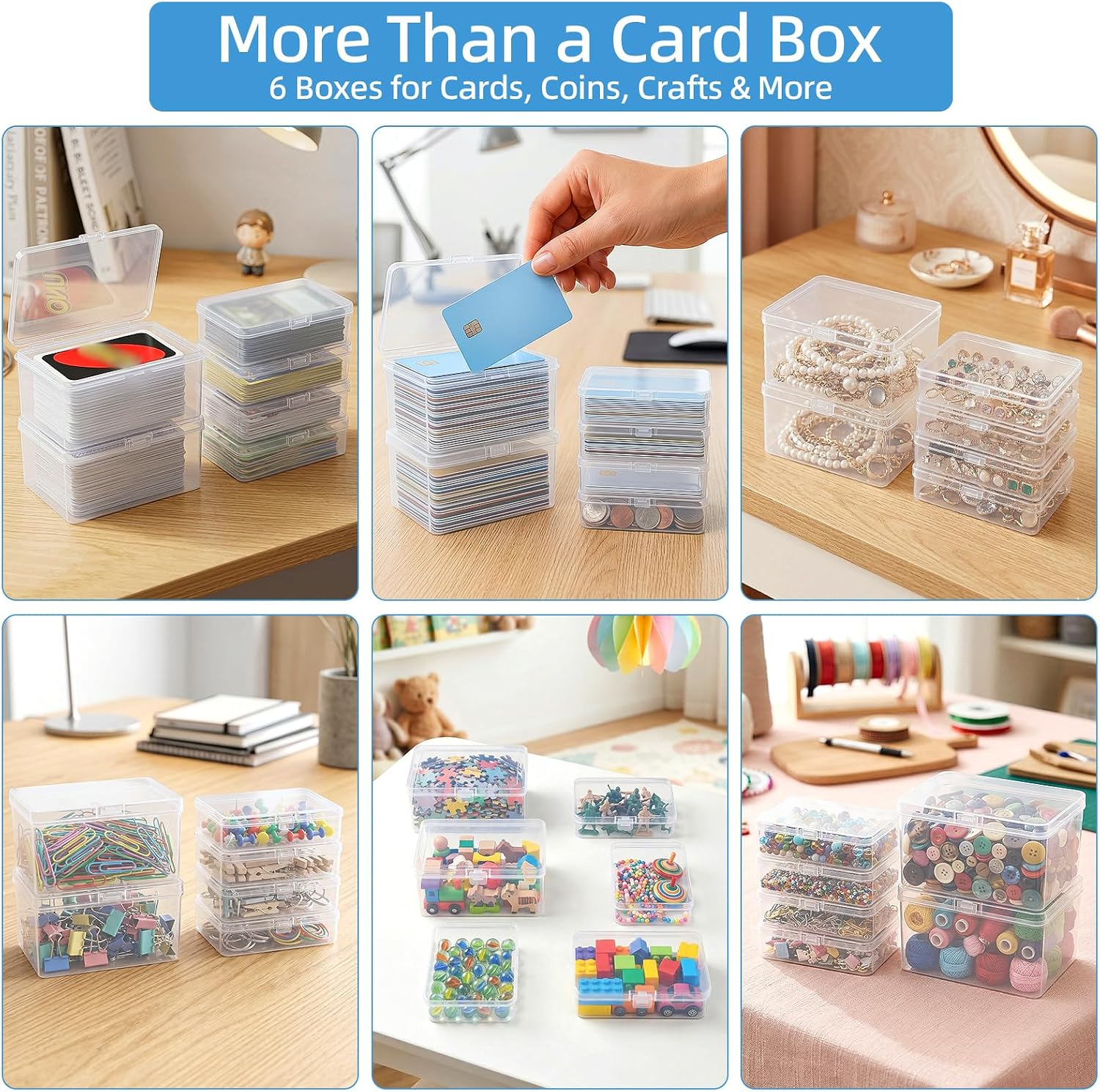 neotidy Playing Card Storage Box Set of 6, Clear Plastic Playing Card Cases Organizer with Snap Lid, Mixed Sizes Card Game Storage for UN* Cards, Standard Decks, Trading Cards, Card Game Holder Case - Image 4