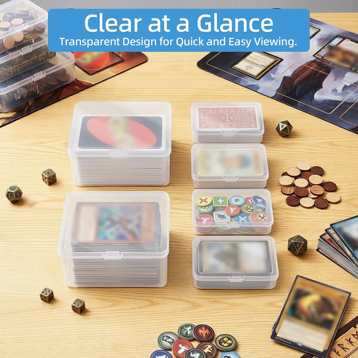 neotidy Playing Card Storage Box Set of 6, Clear Plastic Playing Card Cases Organizer with Snap Lid, Mixed Sizes Card Game Storage for UN* Cards, Standard Decks, Trading Cards, Card Game Holder Case - Image 6