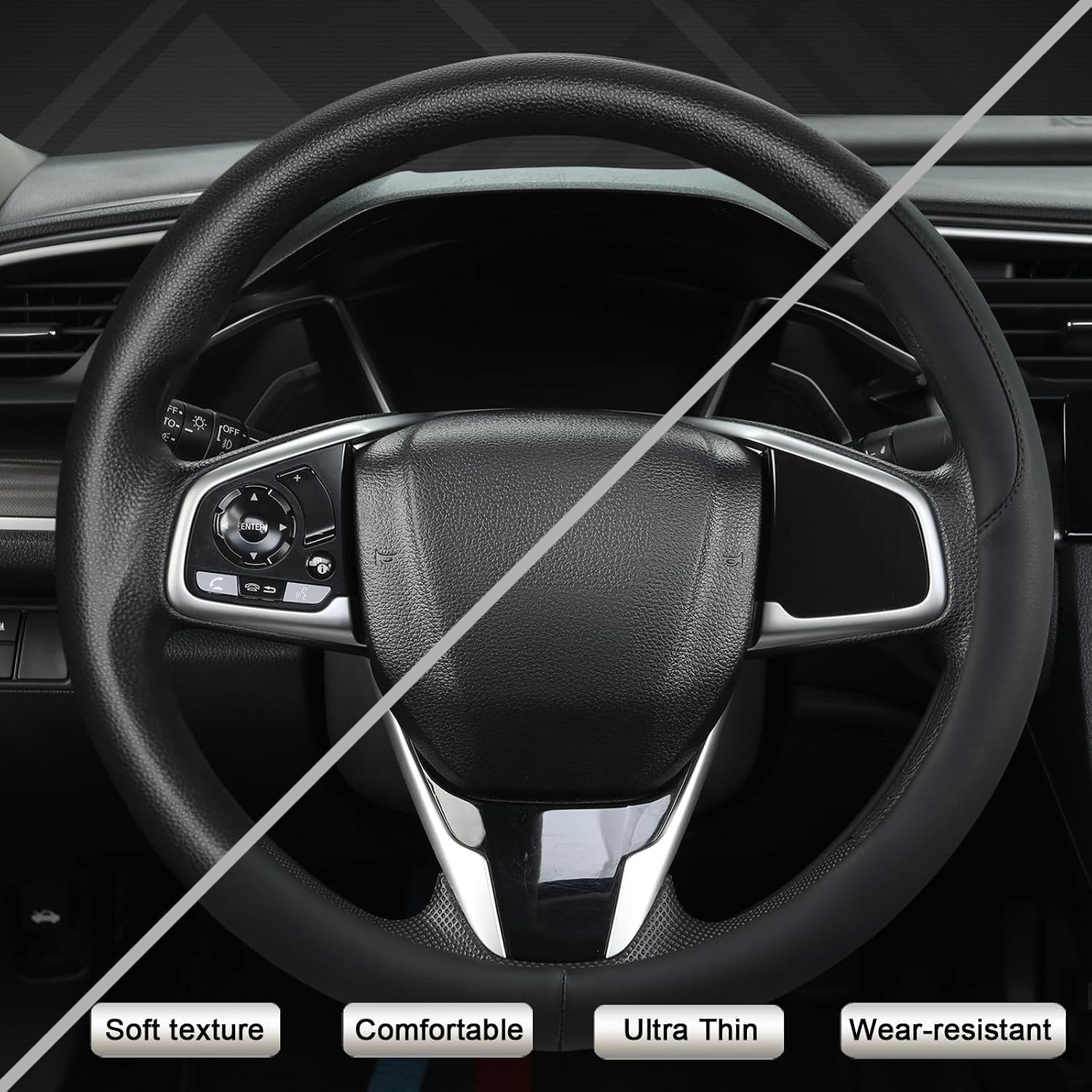 West Llama Thin Slim Car Steering Wheel Cover, Universal 14.5-15 inch Nappa Leather Steering Wheel Cover, Ultra Thin, Anti-Slip, Breathable(Black-Standard Size) - Image 5