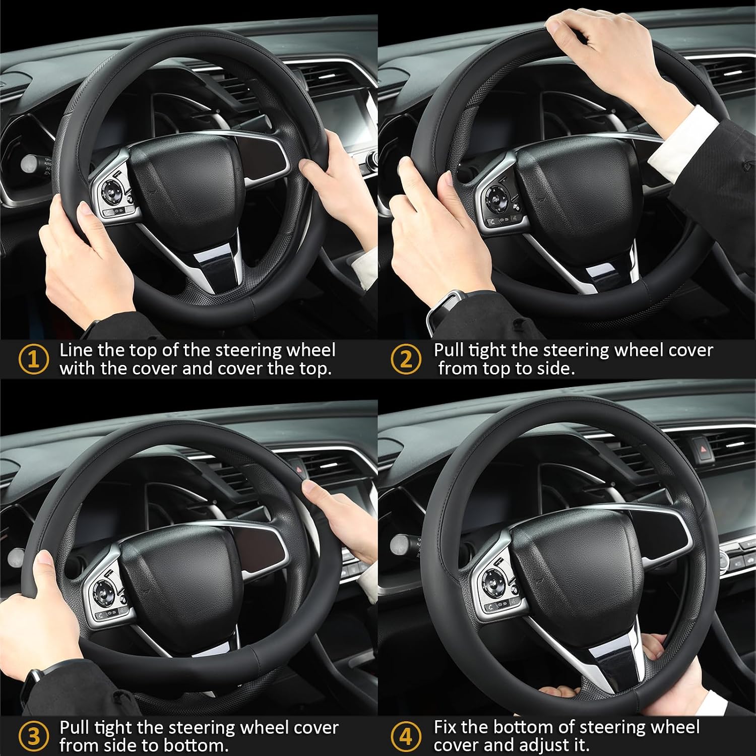 West Llama Thin Slim Car Steering Wheel Cover, Universal 14.5-15 inch Nappa Leather Steering Wheel Cover, Ultra Thin, Anti-Slip, Breathable(Black-Standard Size) - Image 7
