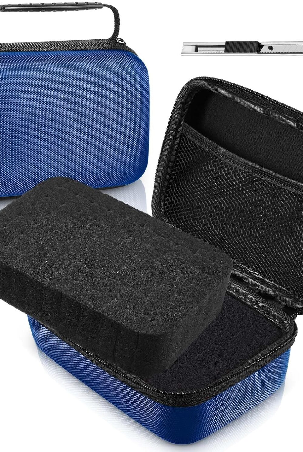 Relaxweex Hard Case with Foam, 7.8 X 6.3 X 3.5 Inch, Blue | EVA Waterproof Shockproof Case, Customizable Foam for Camera Electronics Instruments, Digital Products, with Knife