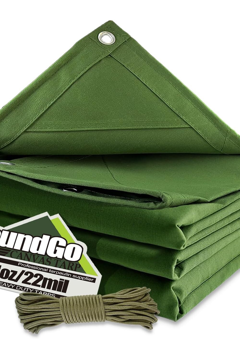 FoundGo Canvas Tarp 6x8ft Heavy Duty Waterresistant Tarps with Grommets, UV Resistant, 22 Mil Tarpaulin,14 oz Durable Cloth Covers for Car, Roof, Boat, Camp, Canopy, Woodpile with Ropes-Green