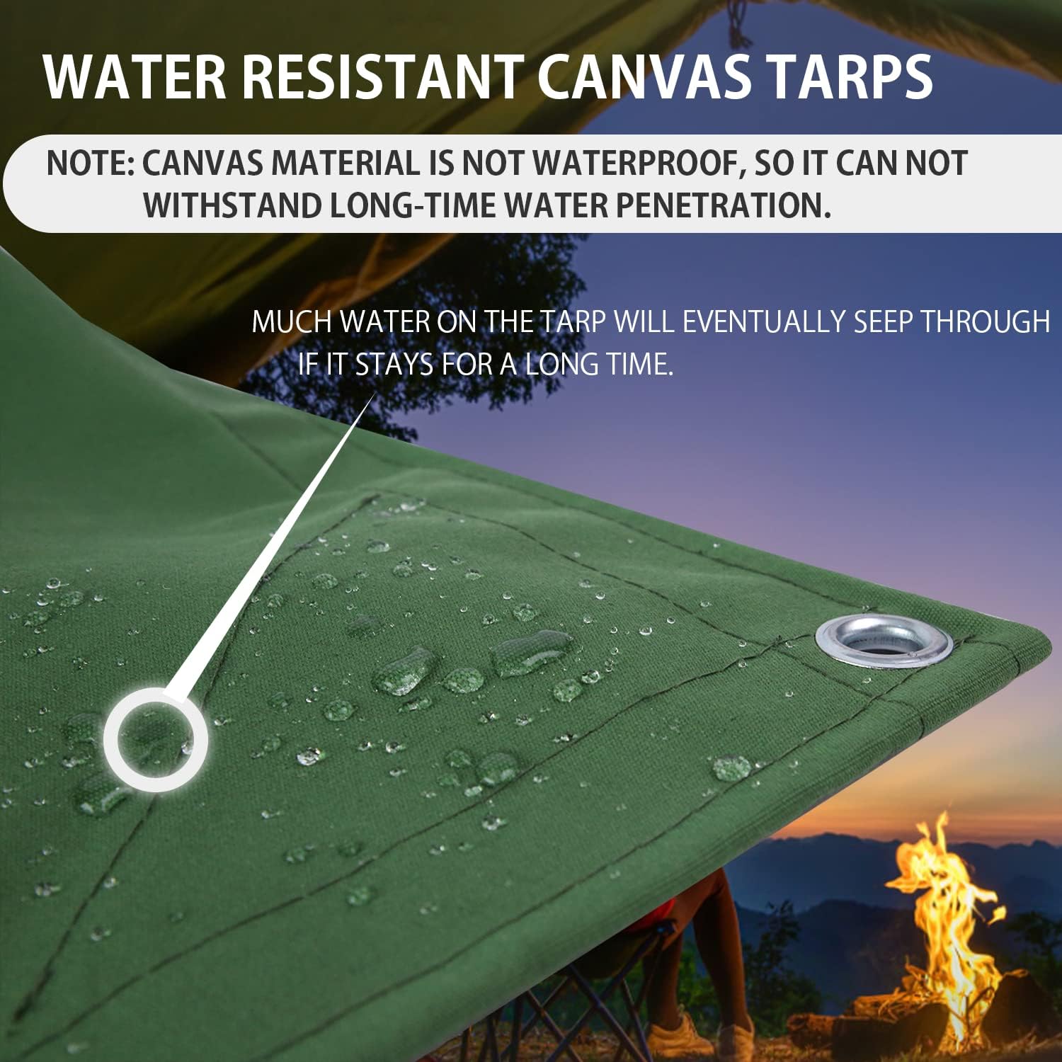 FoundGo Canvas Tarp 6x8ft Heavy Duty Waterresistant Tarps with Grommets, UV Resistant, 22 Mil Tarpaulin,14 oz Durable Cloth Covers for Car, Roof, Boat, Camp, Canopy, Woodpile with Ropes-Green - Image 4