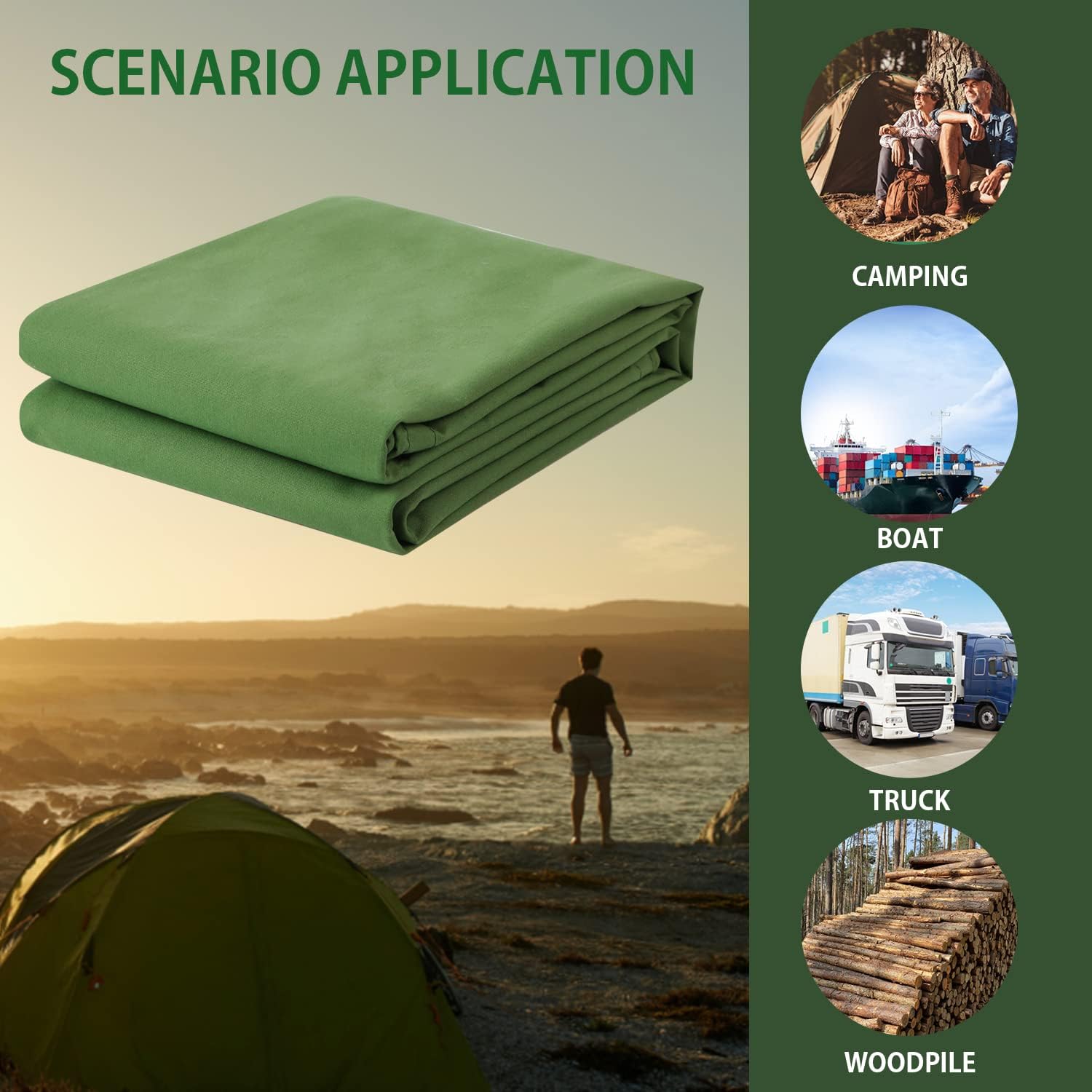 FoundGo Canvas Tarp 6x8ft Heavy Duty Waterresistant Tarps with Grommets, UV Resistant, 22 Mil Tarpaulin,14 oz Durable Cloth Covers for Car, Roof, Boat, Camp, Canopy, Woodpile with Ropes-Green - Image 7