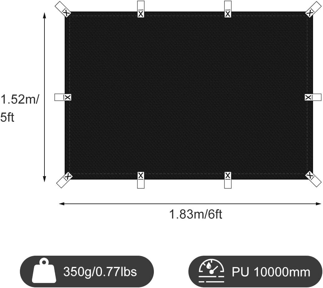 Black Waterproof Tarp 5x6ft for Outdoor: UV/Tear-Resistant Cover for Rain | Multi-Purpose Oxford Tarpaulin with Reinforced Webbing Loops for Camping Boat Pool Roof Tent - Image 3