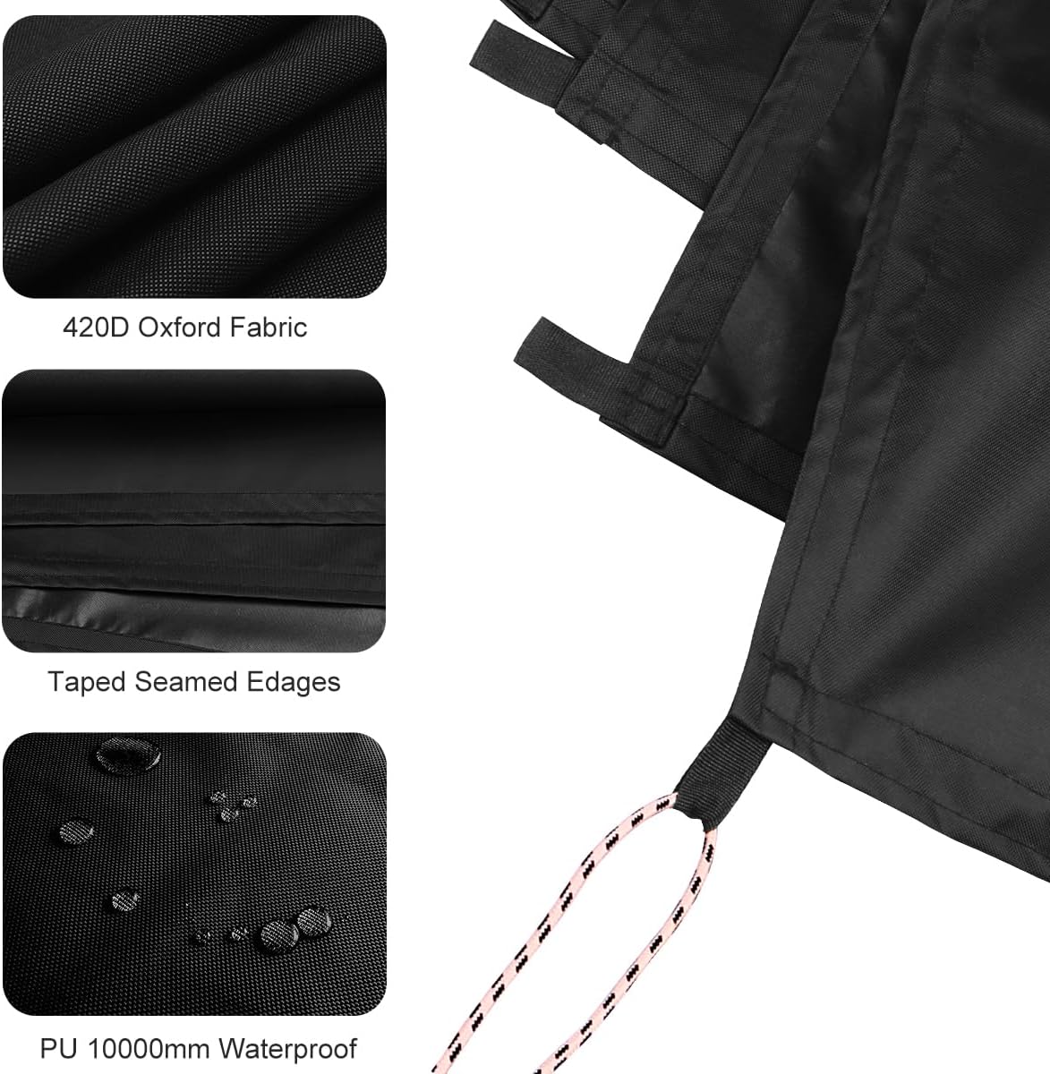 Black Waterproof Tarp 5x6ft for Outdoor: UV/Tear-Resistant Cover for Rain | Multi-Purpose Oxford Tarpaulin with Reinforced Webbing Loops for Camping Boat Pool Roof Tent - Image 5
