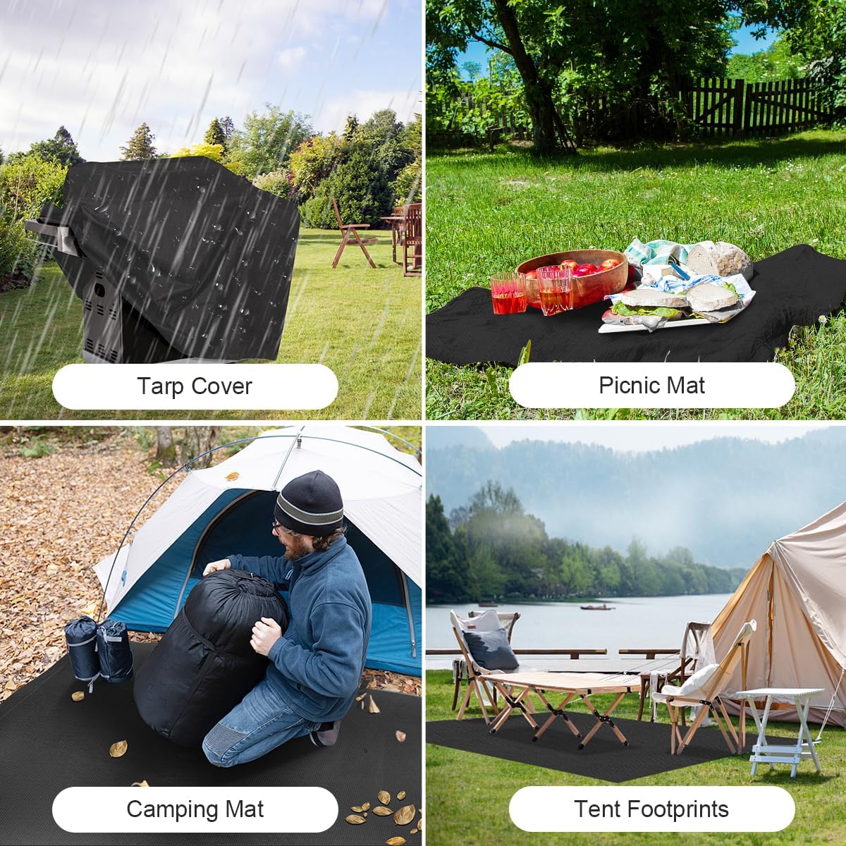 Black Waterproof Tarp 5x6ft for Outdoor: UV/Tear-Resistant Cover for Rain | Multi-Purpose Oxford Tarpaulin with Reinforced Webbing Loops for Camping Boat Pool Roof Tent - Image 6